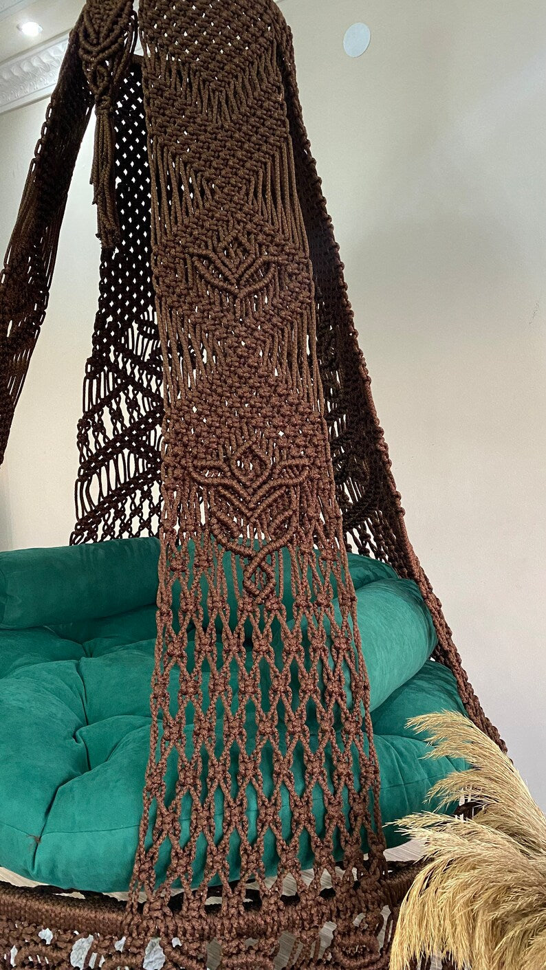 Macrame Swing With Cushions in Dark Brown 35 inches - Leechoo