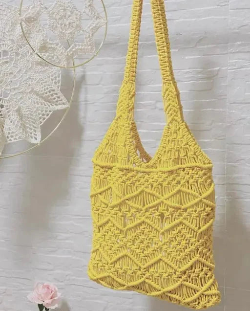 Yellow Macrame Tote Bag 15 inches - Leechoo