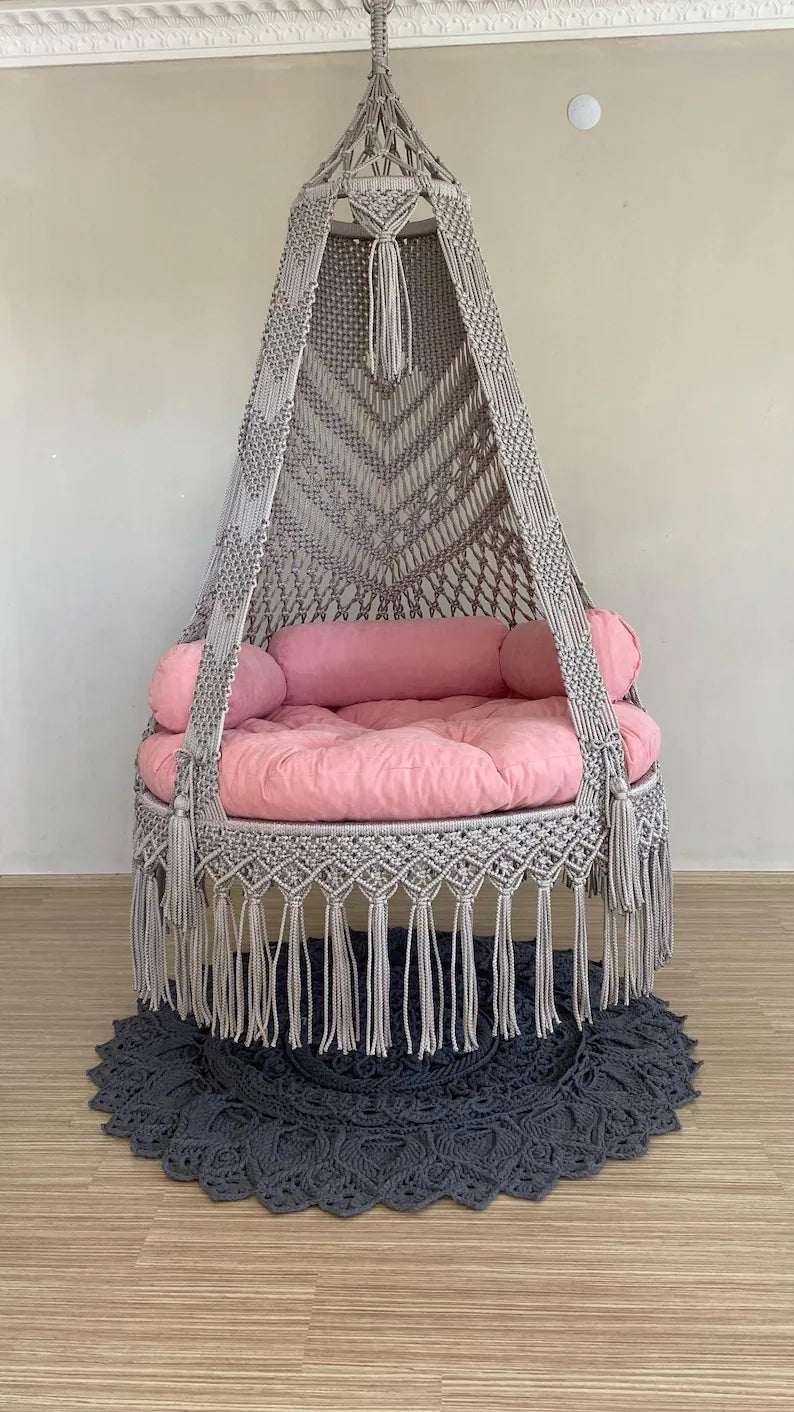 Grey Macrame Swing Chair For Adults 40 inches - Leechoo