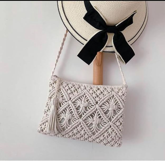 White Macrame Sling Bag For Women - Leechoo