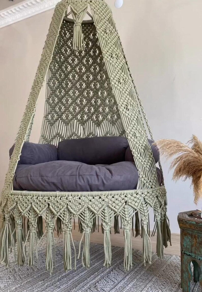 Olive Green Macrame Swing For Adults 40 inches - Leechoo