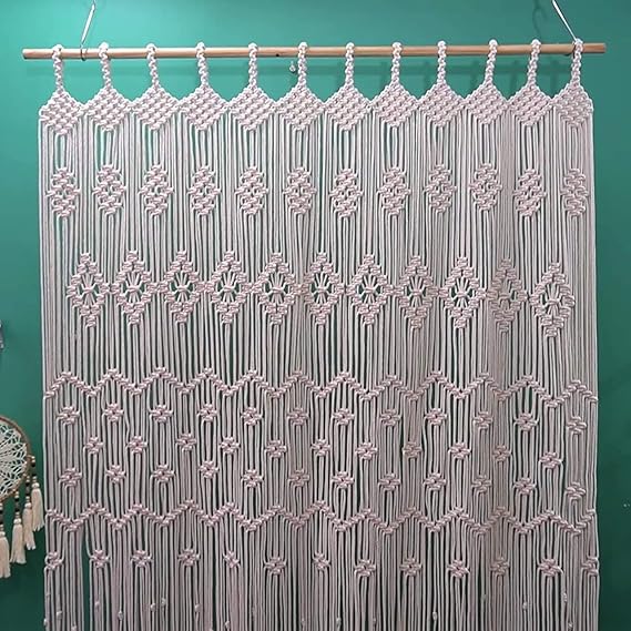 Handcrafted Macrame Curtain Wall Hanging 7 feet - Leechoo