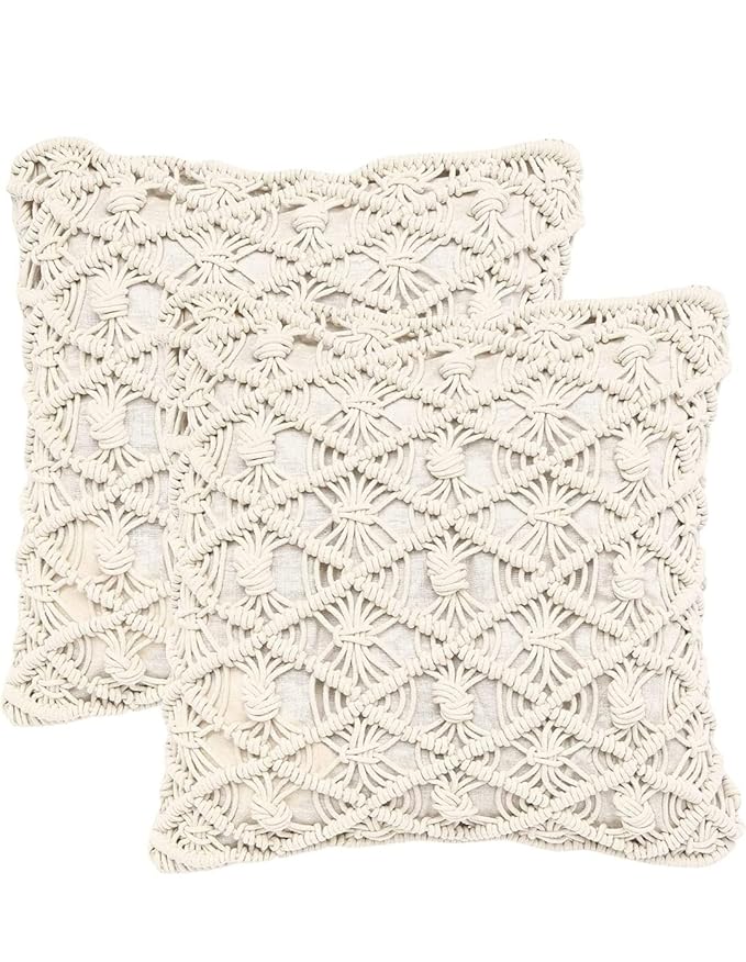Cotton Macrame Cushion With Cover 16 x 16 inches - Leechoo