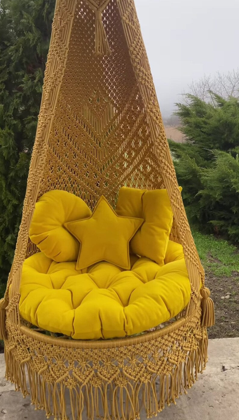 Beige Macrame Swing For Adults 35 inches - Leechoo