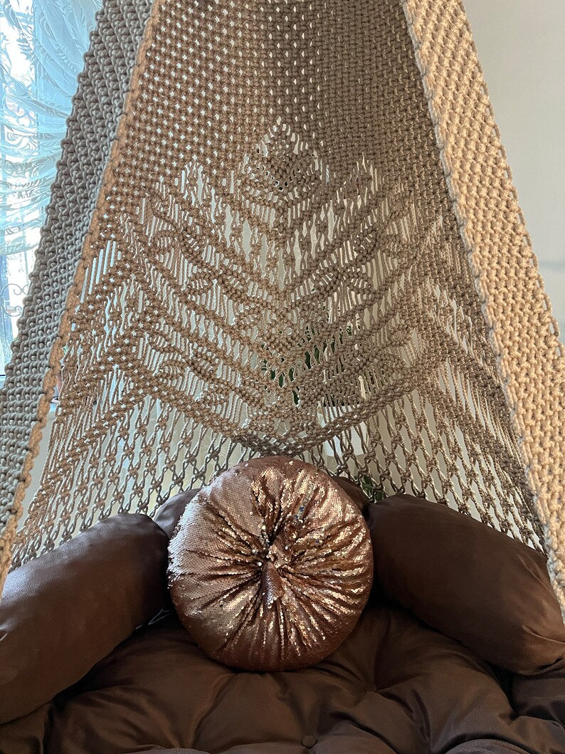 Macrame Swing With Cushions in Beige 35 inches - Leechoo