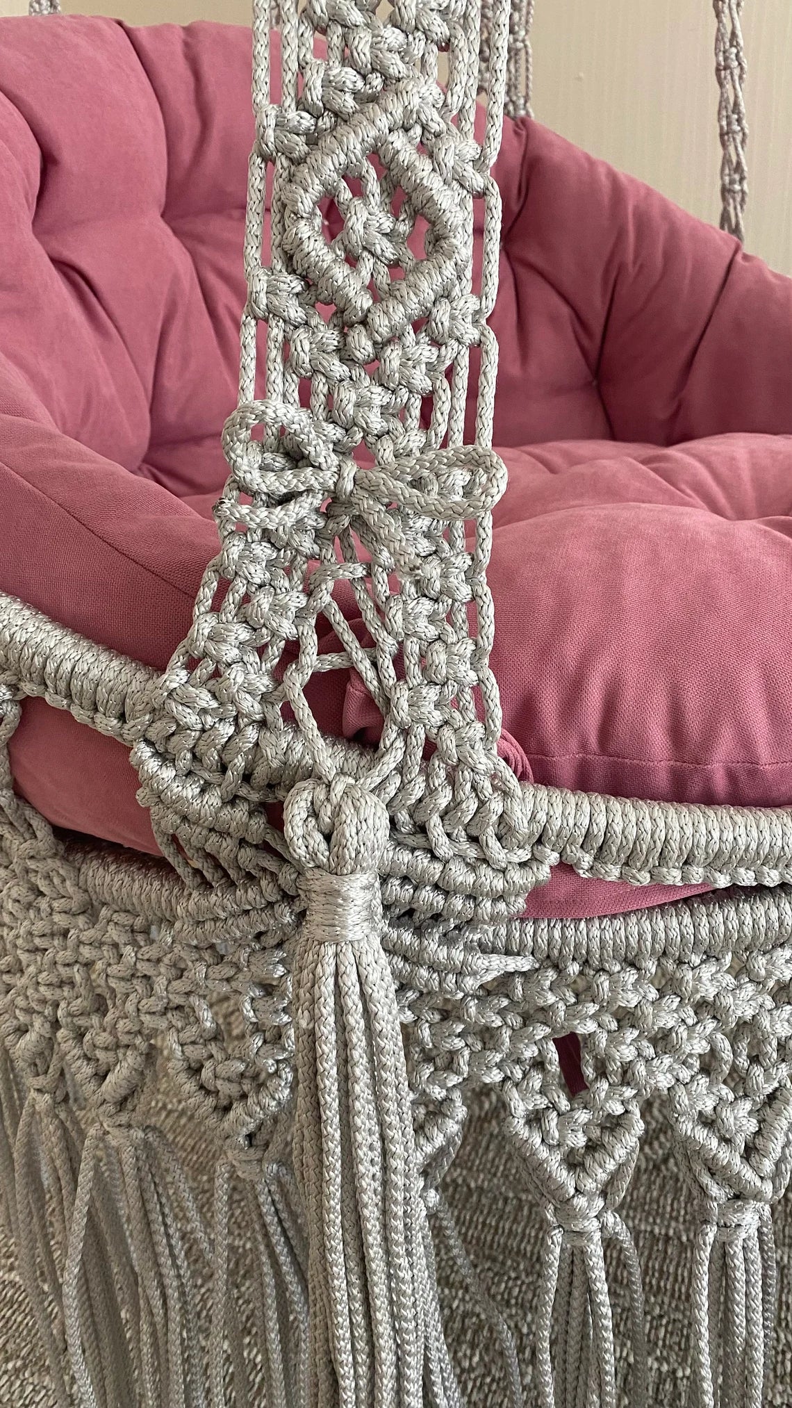 Grey Macrame Swing Chair For Adults 35 inches - Leechoo