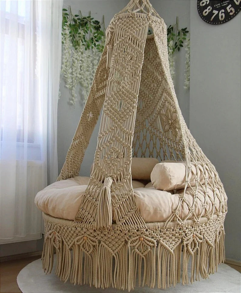 Macrame Swing For Adults In Beige 40 inches - Leechoo