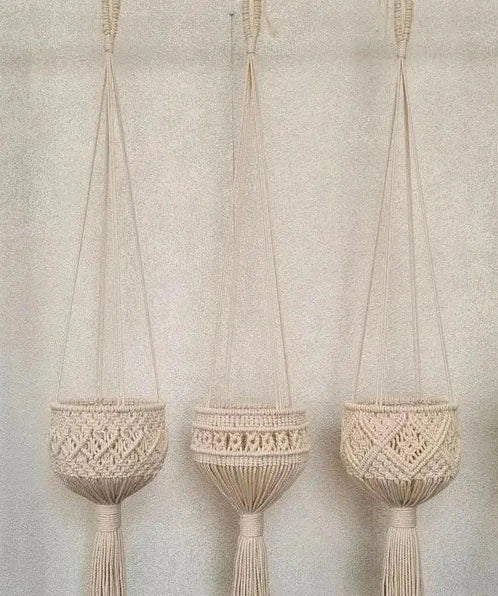 Hanging Macrame Storage Basket Set Of 3 - Leechoo
