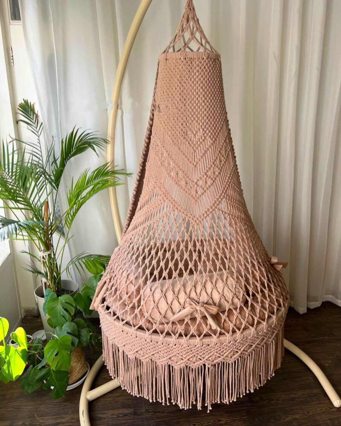 Baby Pink Macrame Swing For Adults 35 inches - Leechoo