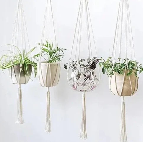 Macrame Hanging Planter For Terrace Set Of 4 - Leechoo