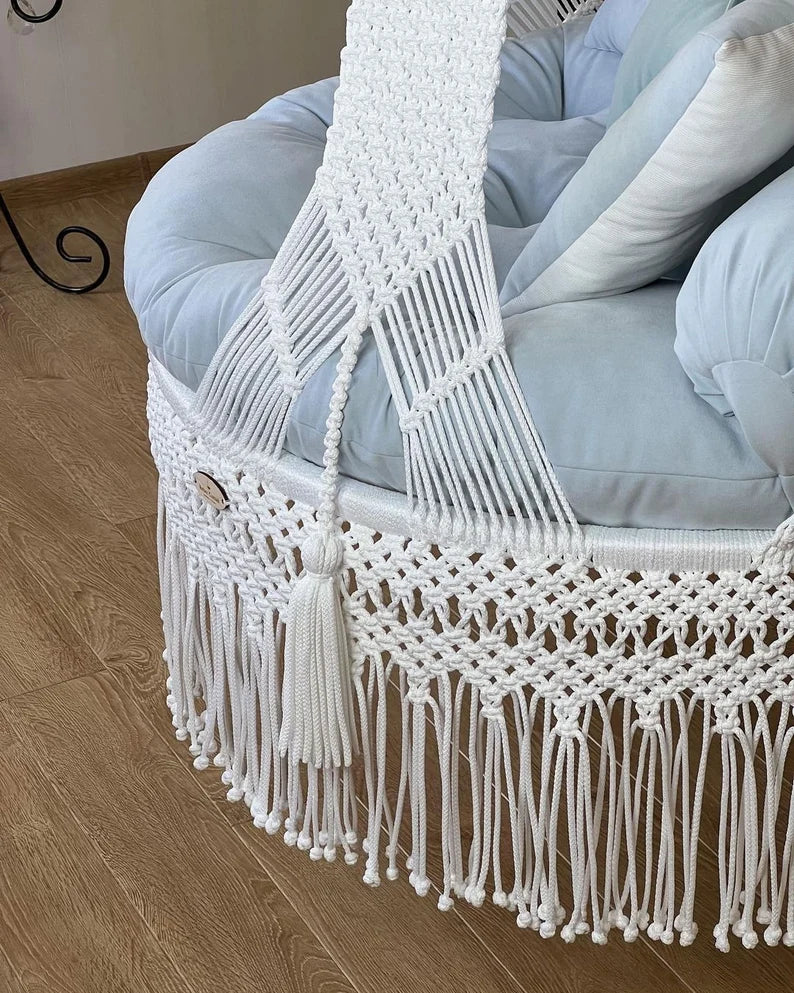White Macrame Swing For Adults 40 inches - Leechoo
