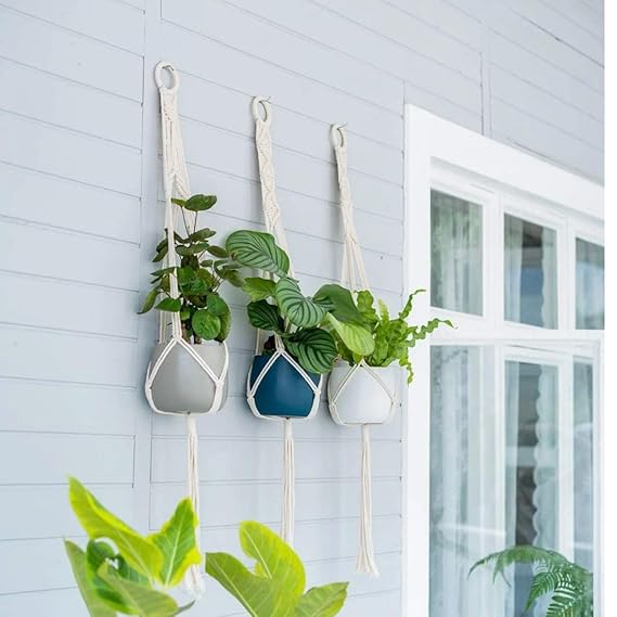 Macrame Hanging Planter Set Of 3 For Terrace - Leechoo