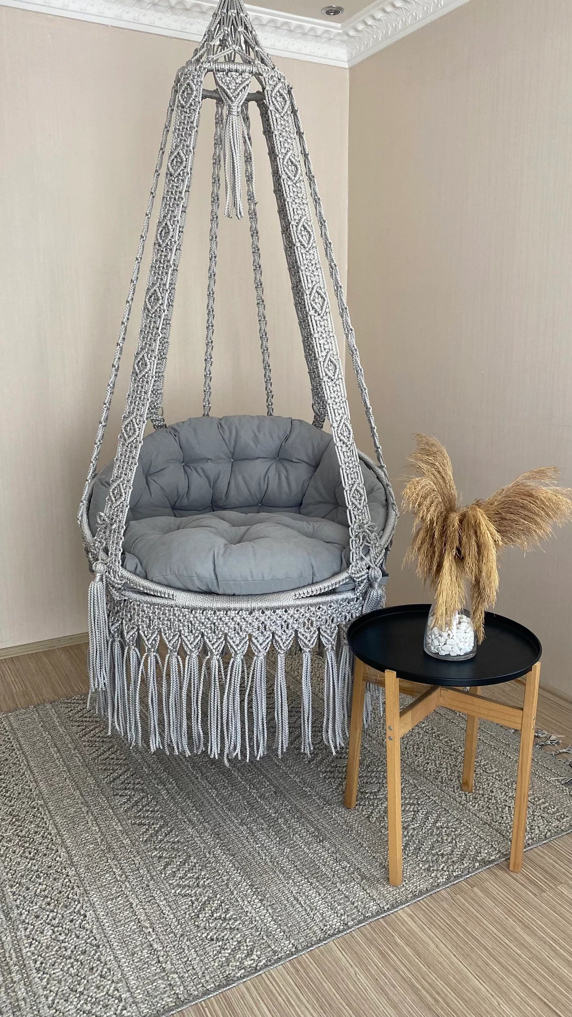 Grey Macrame Swing Chair For Adults - Leechoo