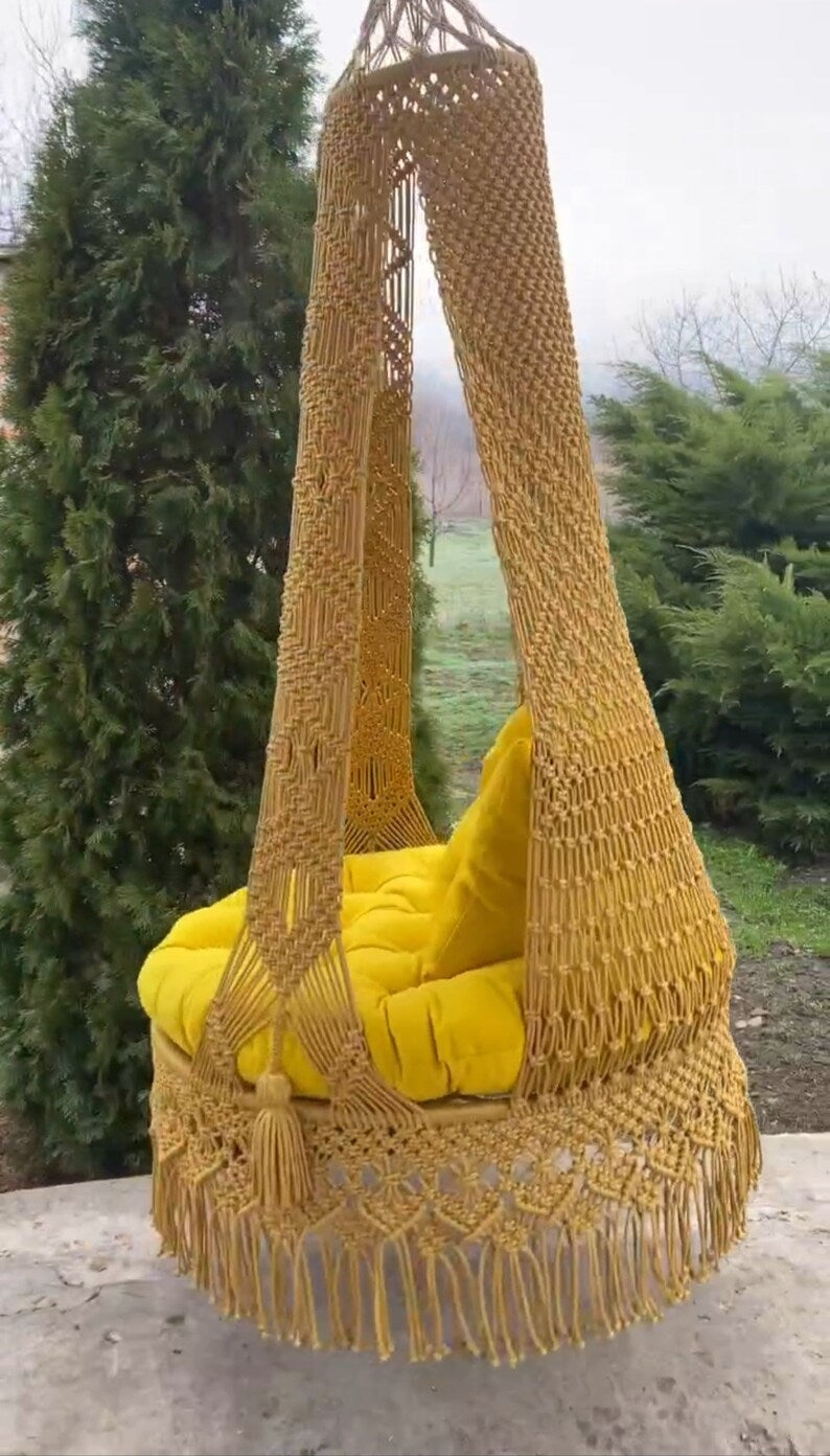 Beige Macrame Swing For Adults 35 inches - Leechoo