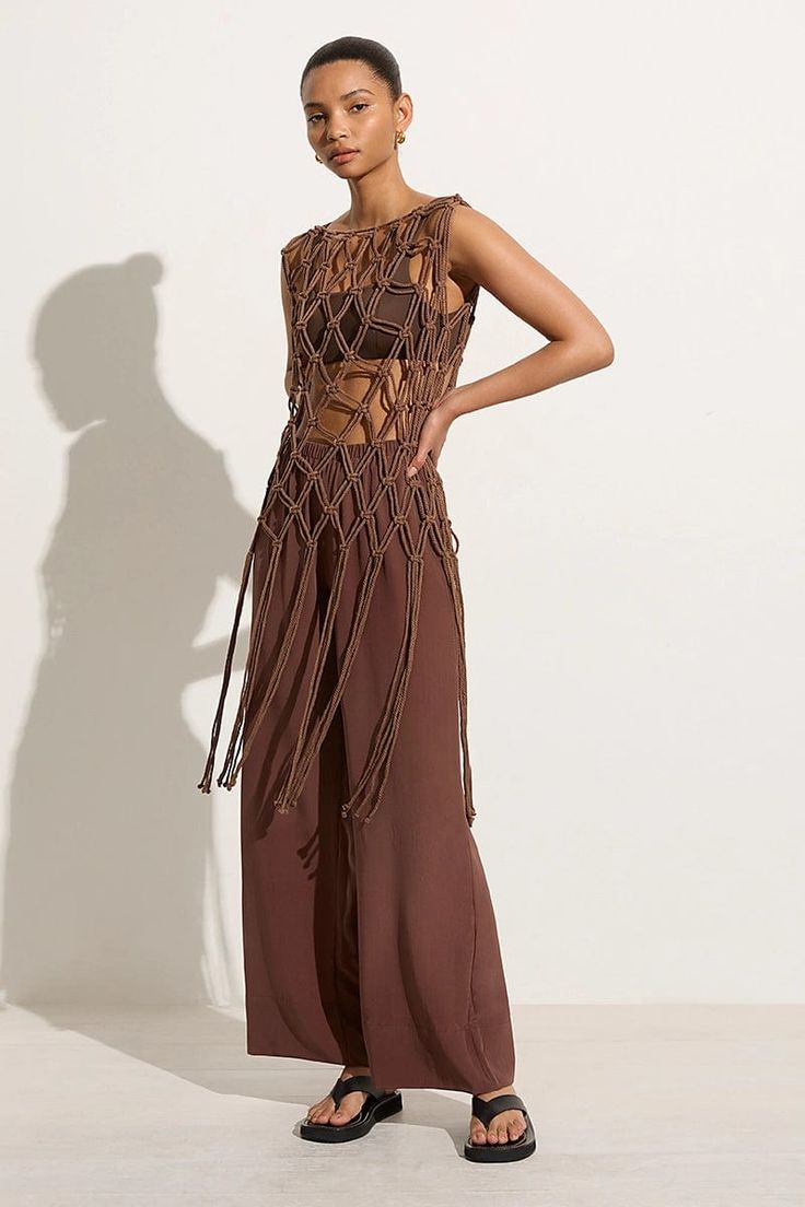 Macrame Beach Mesh Top With Tassels - Leechoo