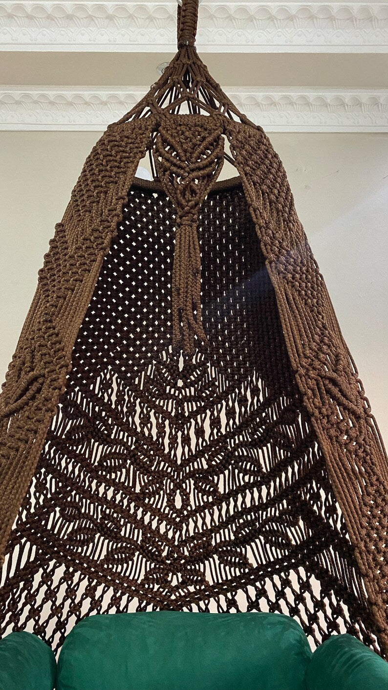 Macrame Swing With Cushions in Dark Brown 35 inches - Leechoo