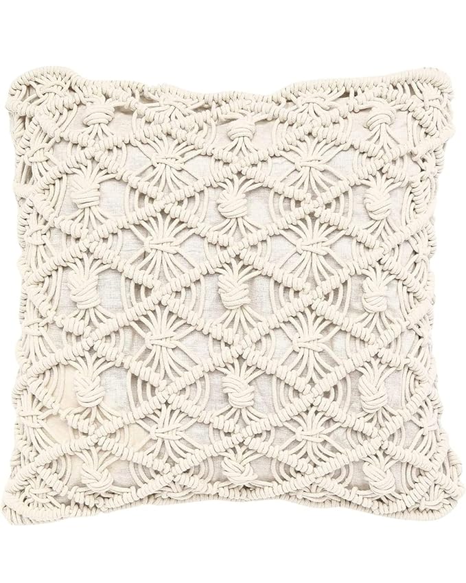 Cotton Macrame Cushion With Cover 16 x 16 inches - Leechoo