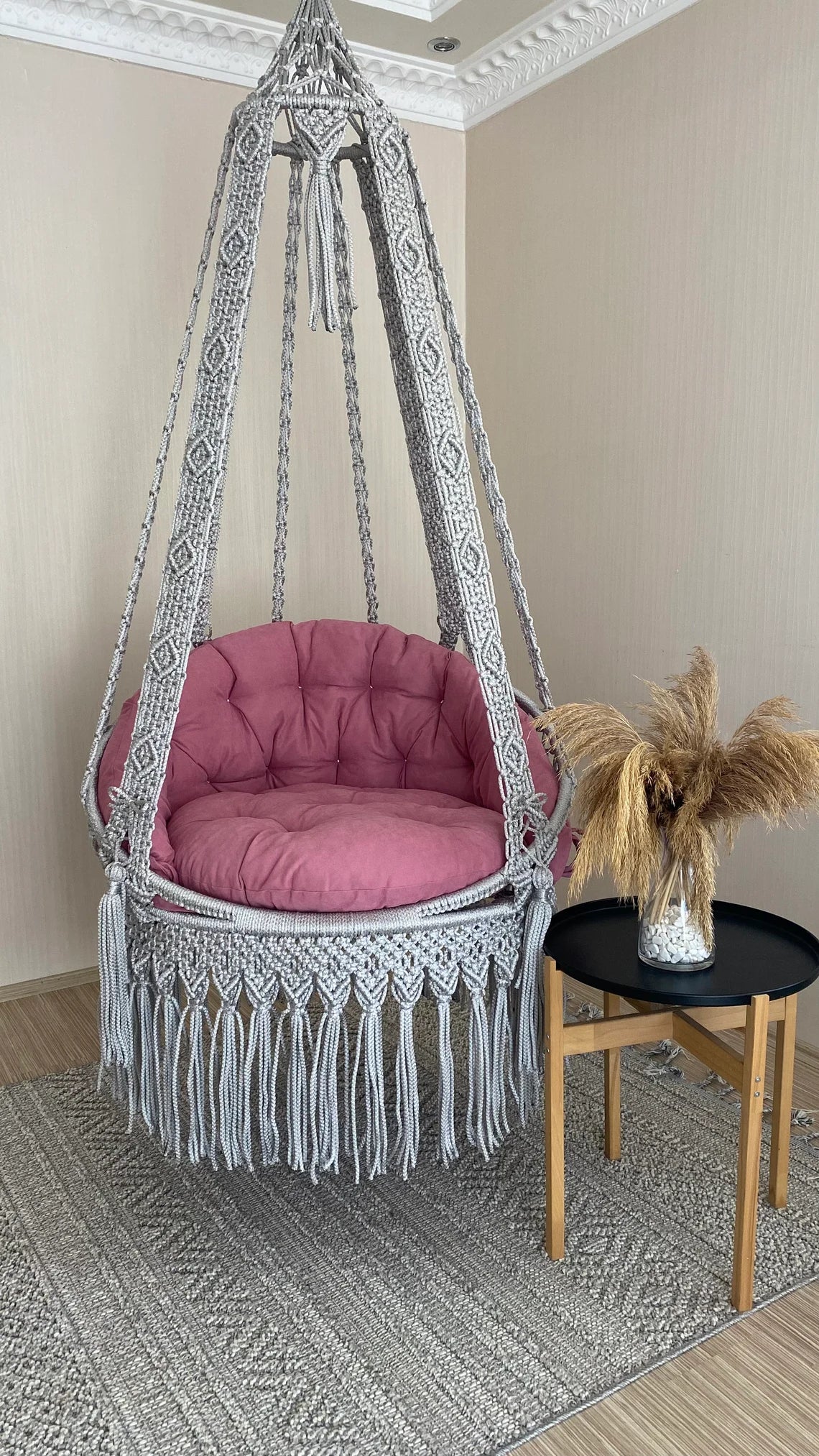 Grey Macrame Swing Chair For Adults 35 inches - Leechoo