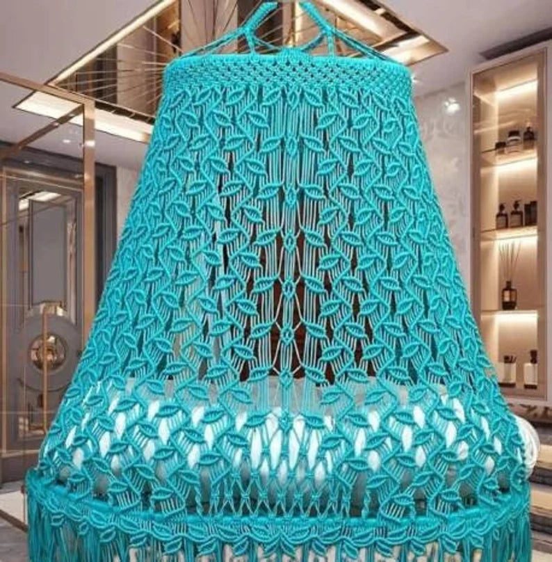 Blue Macrame Sofa Swing With Mattress And Cushions - Leechoo