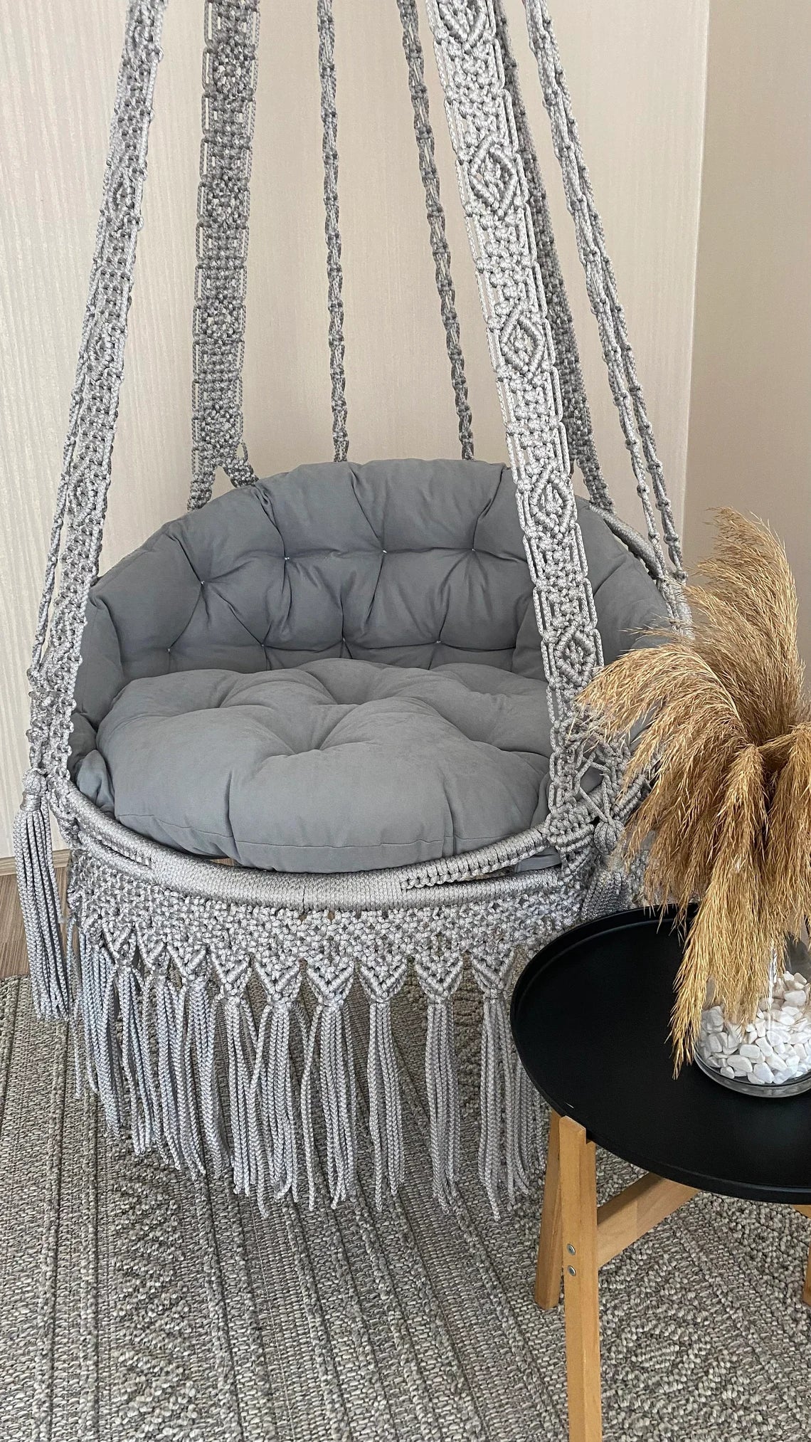 Grey Macrame Swing Chair For Adults - Leechoo