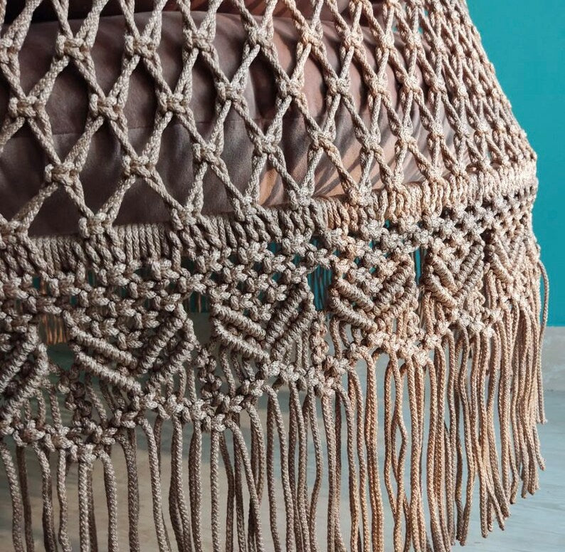 Macrame Swing With Cushions in Beige 35 inches - Leechoo