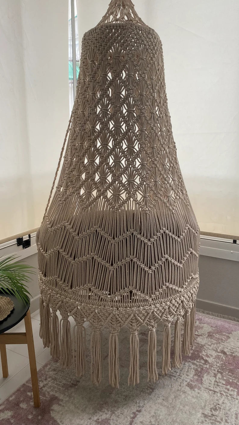 Brown Macrame Swing With Back Cushion in 35 inches - Leechoo