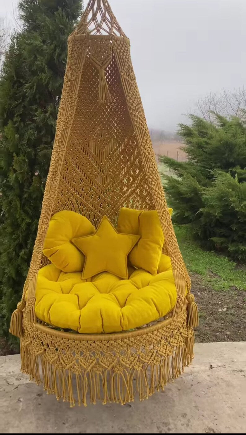 Beige Macrame Swing For Adults 35 inches - Leechoo