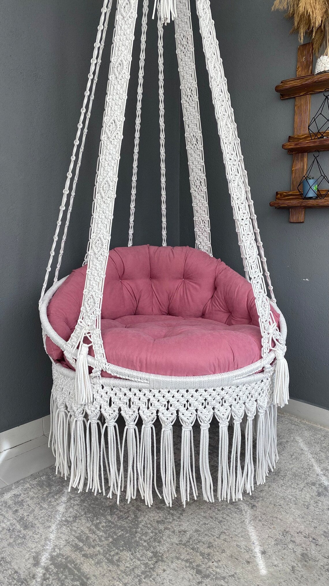 White Macrame Swing Chair For Adults 35 inches - Leechoo