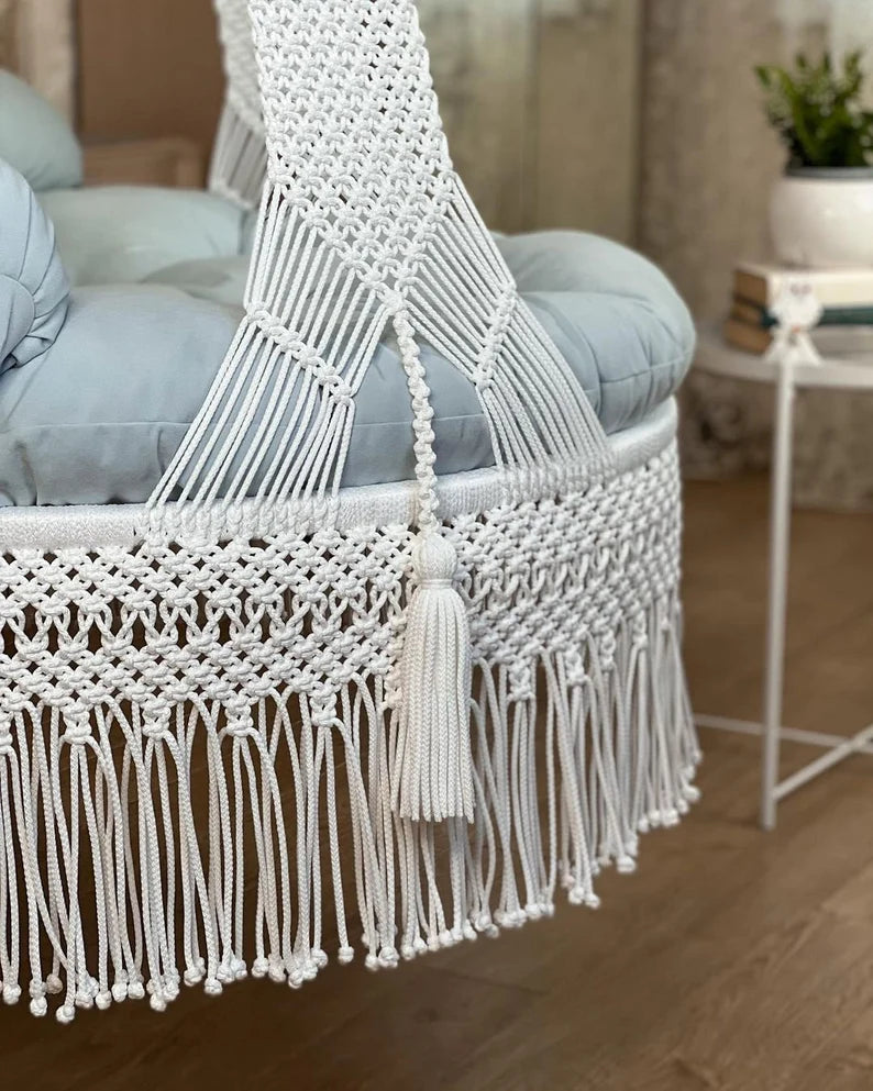 White Macrame Swing For Adults 40 inches - Leechoo