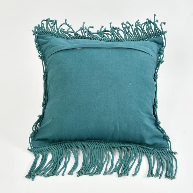 Macrame Cushion 16 x 16 inches Blue - Leechoo