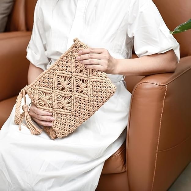 Brown Macrame Sling Bag For Women Leechoo