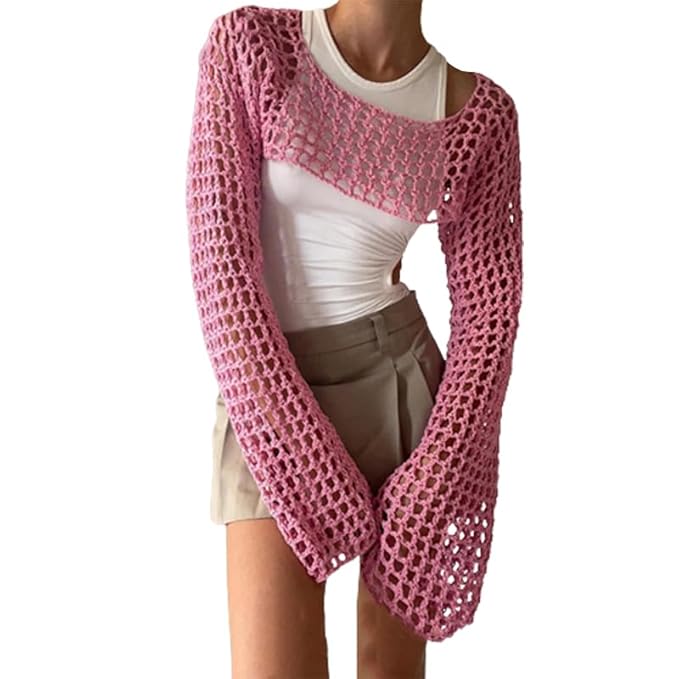 Mesh Crochet Top with Long Sleeves - Leechoo