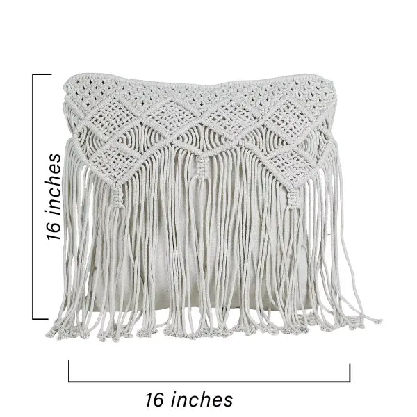 Macrame Tassel Cushion With Cover 16 x 16 inches - Leechoo