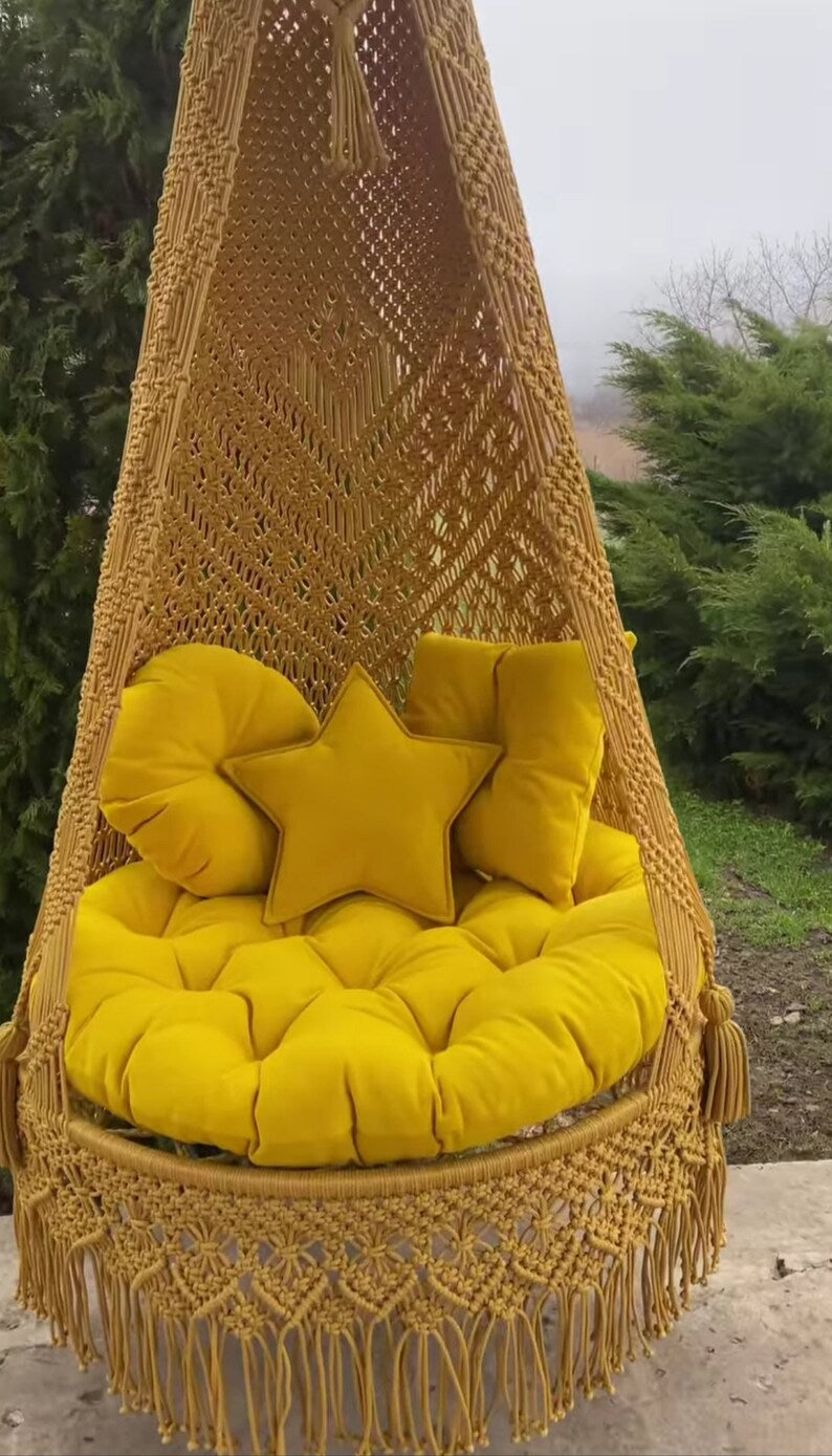 Beige Macrame Swing For Adults 35 inches - Leechoo
