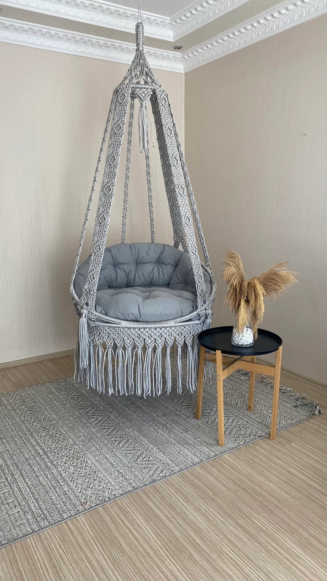 Grey Macrame Swing Chair For Adults - Leechoo