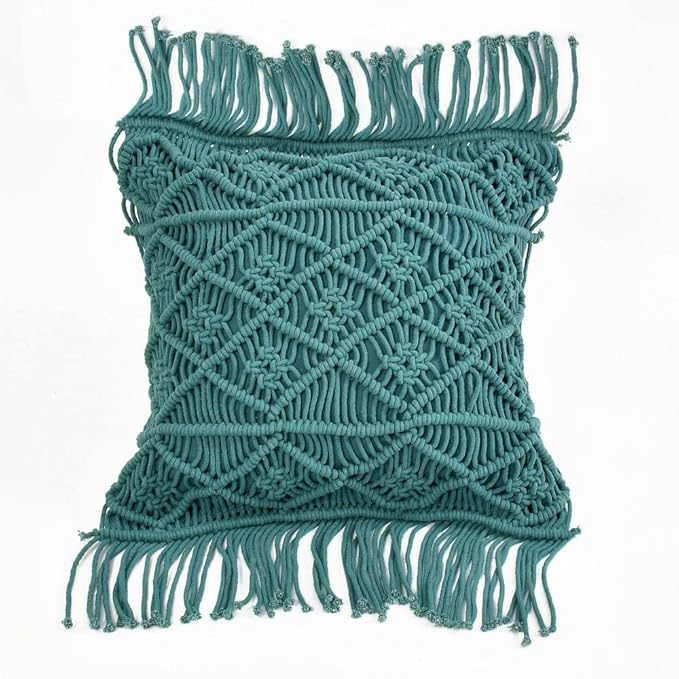 Macrame Cushion 16 x 16 inches Blue - Leechoo