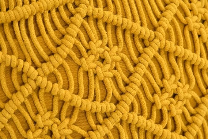 Macrame Cushion 16 x 16 inches Yellow - Leechoo