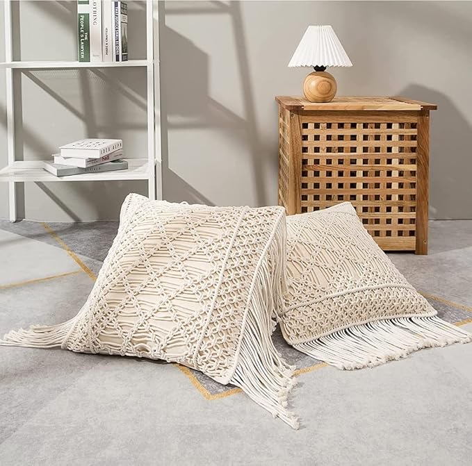Handmade Macrame Cushion With Cover 16 x 16 inches - Leechoo