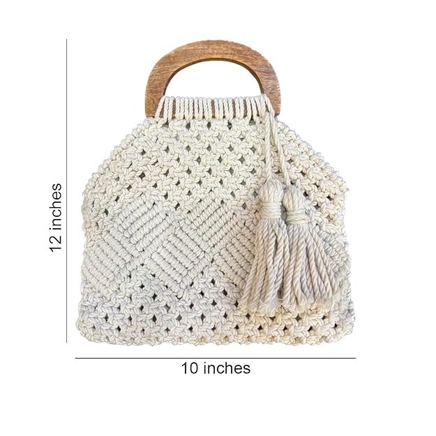 Macrame Handbag With Wooden Handles - Leechoo