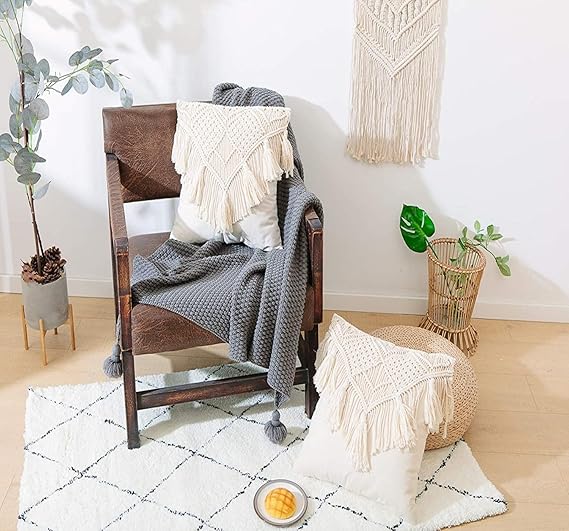 Macrame Cushion With Tassels 16 x 16 inches - Leechoo