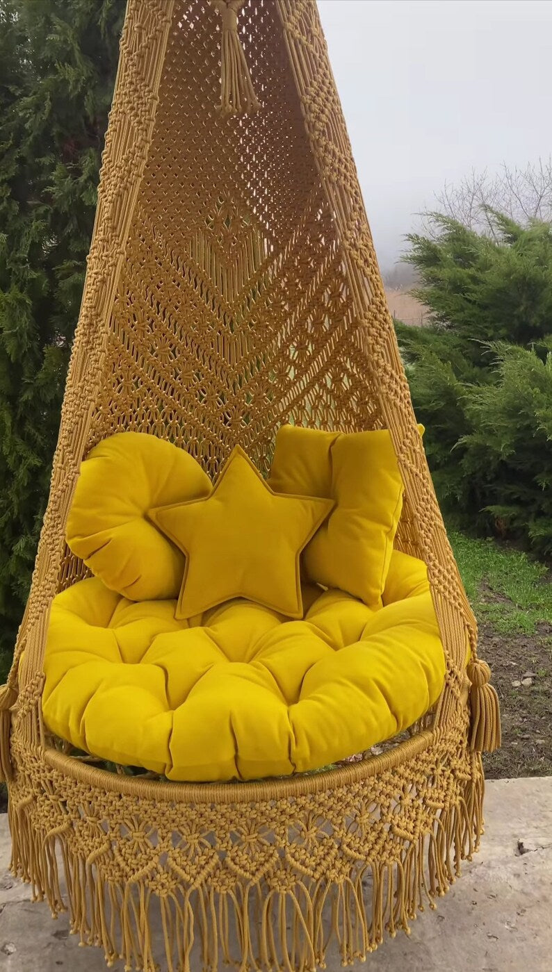 Beige Macrame Swing For Adults 35 inches - Leechoo