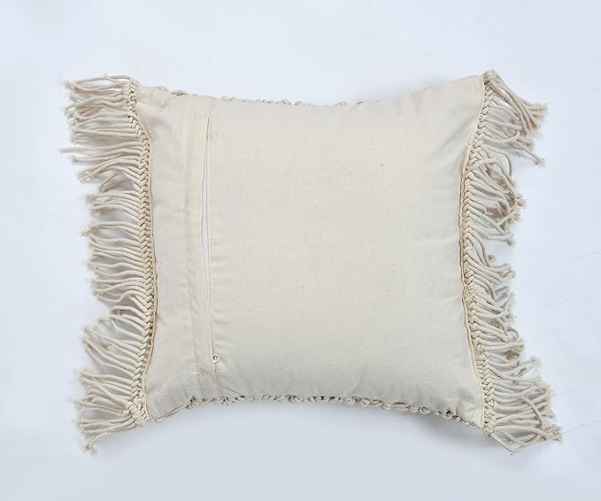 Macrame Cushion 16 x 16 inches Off White - Leechoo