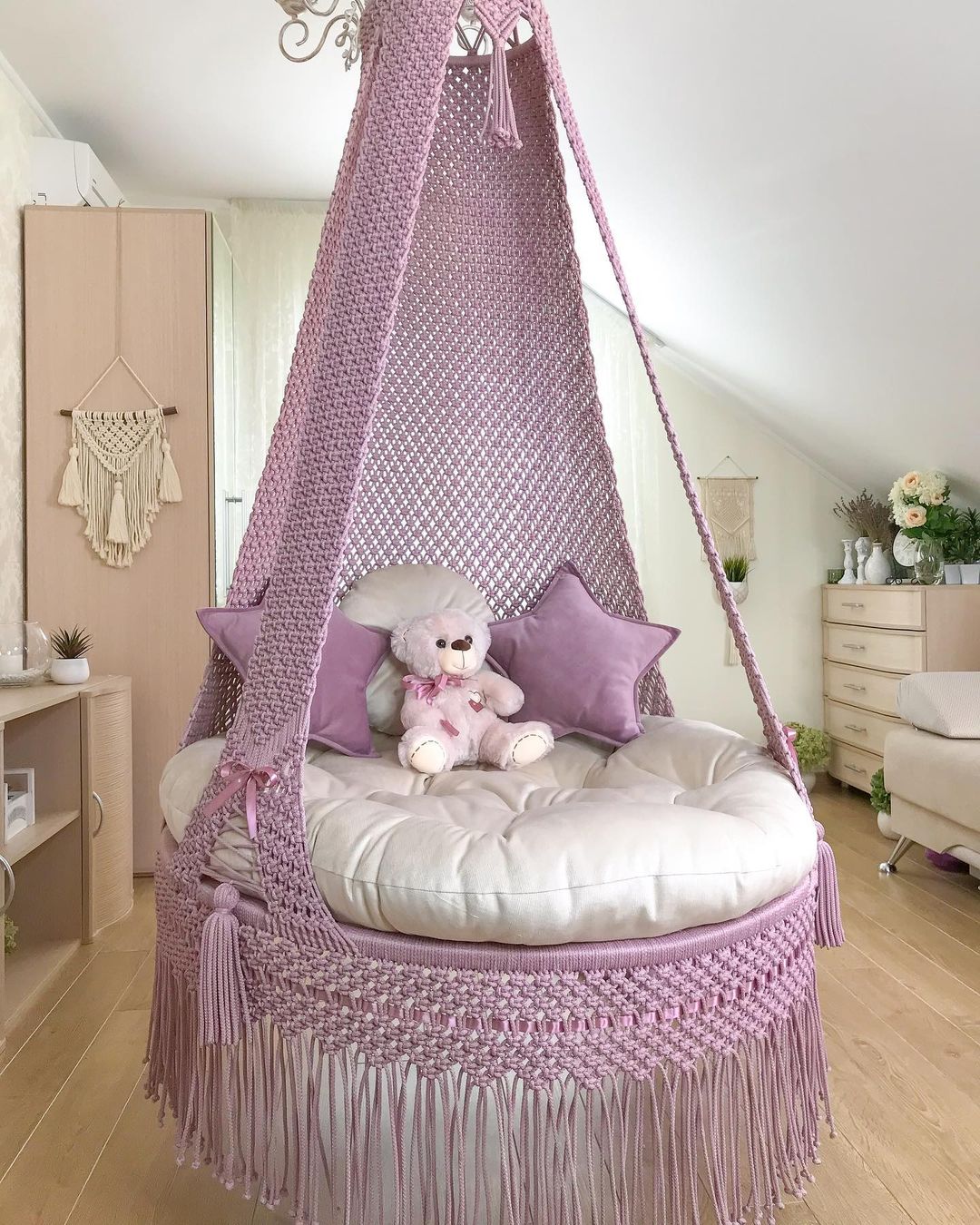 Pink Macrame Swing For Adults - Leechoo