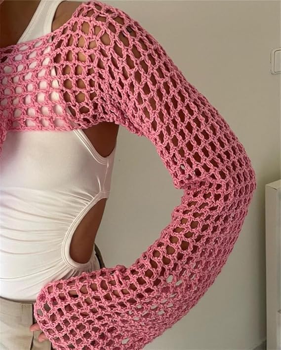 Mesh Crochet Top with Long Sleeves - Leechoo