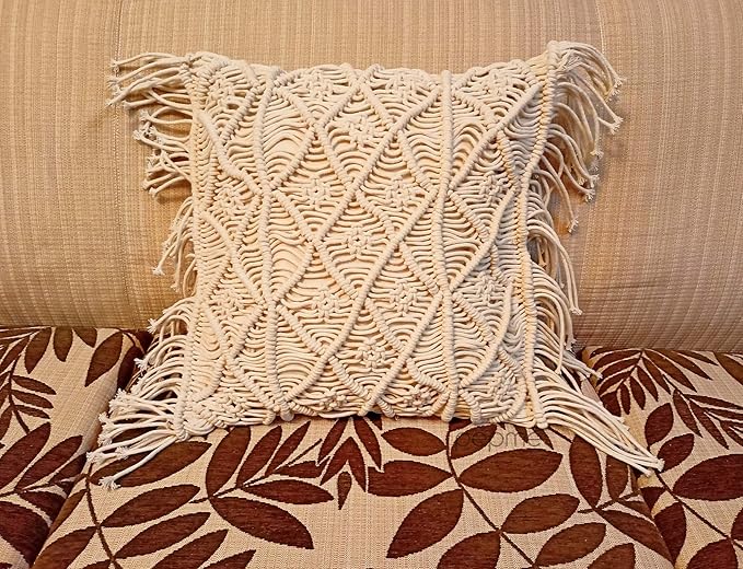 Handmade Macrame Cushion 16 x 16 inches - Leechoo
