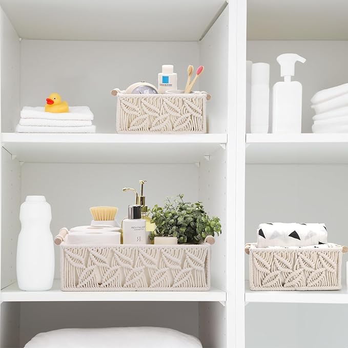 Macrame Storage Basket Tray Set of 3 - Leechoo