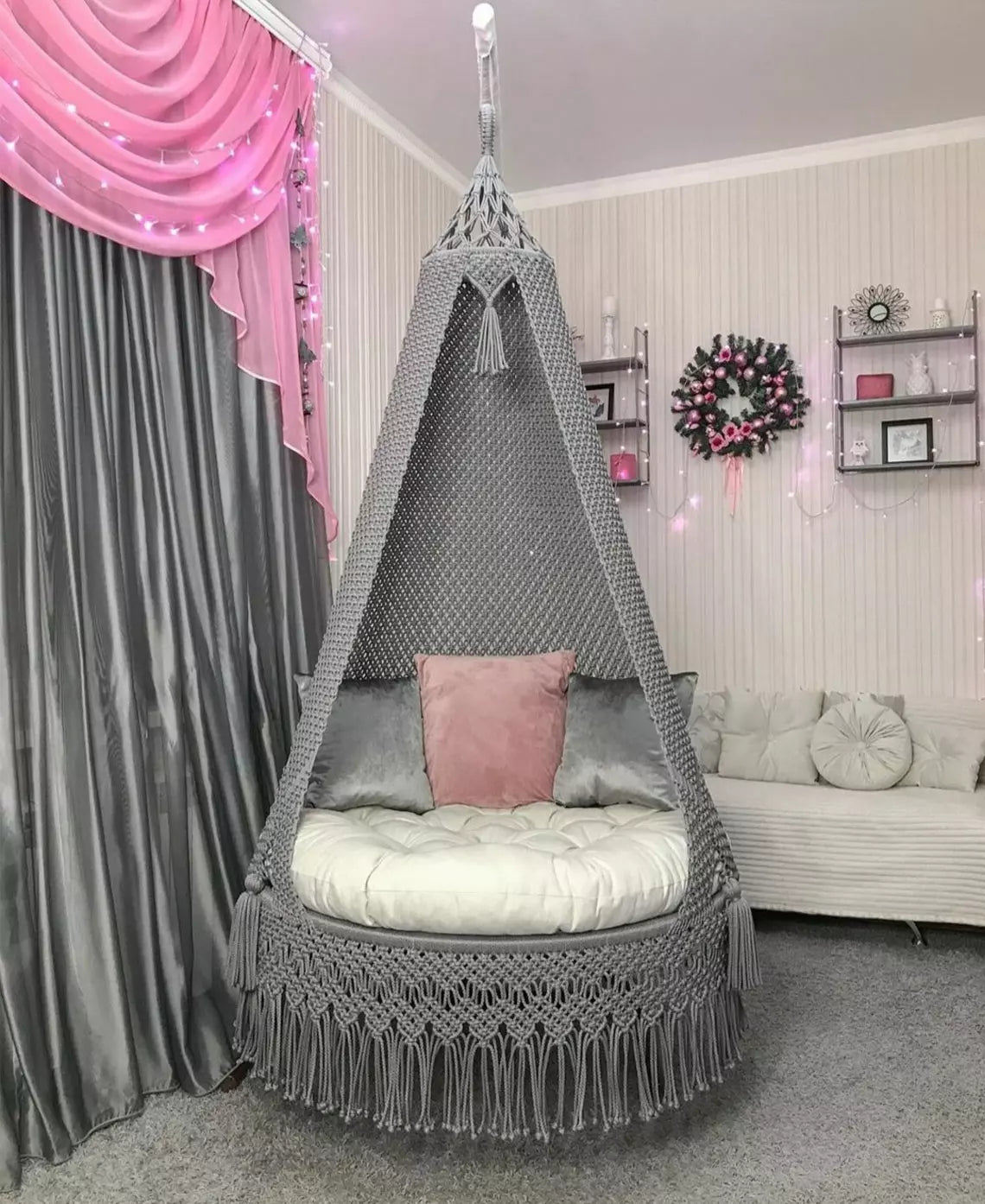 Beautiful Gray Macrame Swing - Leechoo