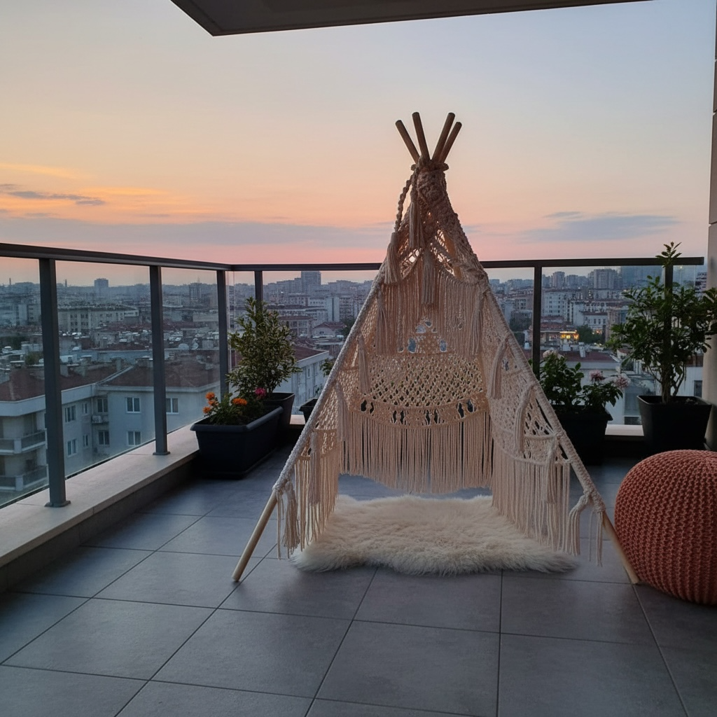 Portable Macrame Teepee Tent For Terrace Party