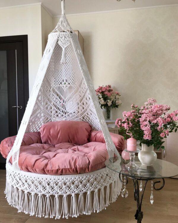 Macrame Swing With Pink Mattress - Leechoo
