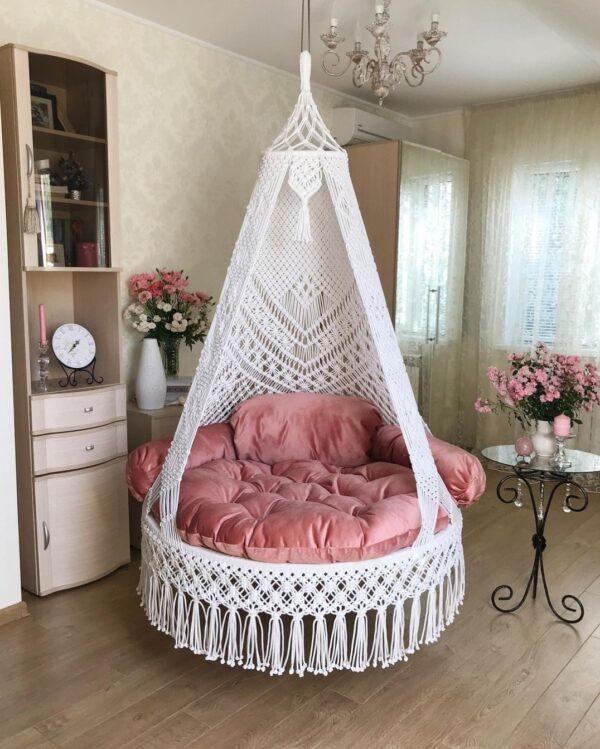 Macrame Swing With Pink Mattress - Leechoo